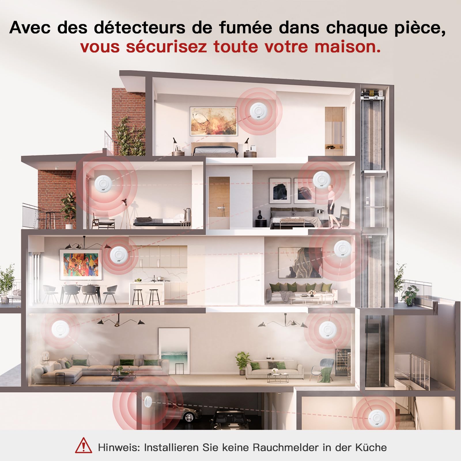 PHYSEN Détecteur de Fumée WiFi avec 10-Ans Batterie, Intelligent Alarme Incendie avec Capteur Photoélectrique Conforme à la Norme EN14604, Compatible avec Tuya/Smart Life APP, 3St