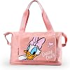 MEGOS Disney Character Travel Bag Boston Bag Large Capacity Separate Wet/Dry Multi-functional Pocket, Foldable, Suitcase Lockable, Officially Licensed Disney, Daisy Duck Pink