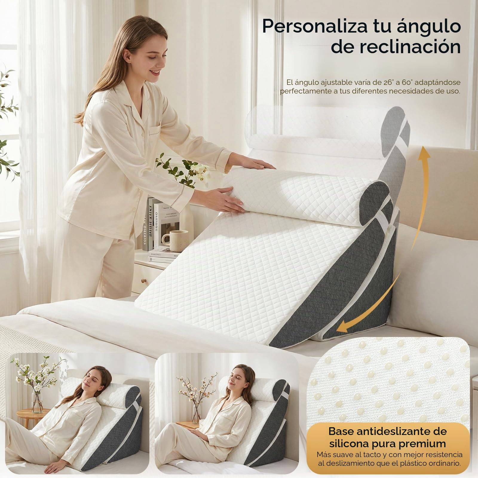 Juego de 4 Almohadas de Cuña Ortopédicas, Cojines de Cuña de Espuma Viscoelástica para Apnea del Sueño, Acidez Estomacal, Elevación de Piernas, Cojines de Lectura Ergonómicos Dormir Piernas y Rodillas