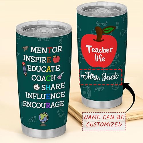 Vaso personalizado de 20 onzas para profesores, regalos para la vida de profesores, vasos personalizables, ideas de agradecimiento para profesores