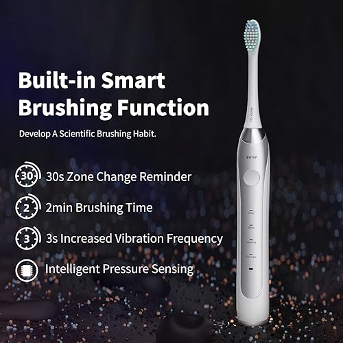 Miniatura 3 de WHITOP CD-01 Pro Sonic Cepillo de dientes eléctrico para adultos carga inalámbrica recargable con 2 cabezales de cepillo 4 modos sensor de presión