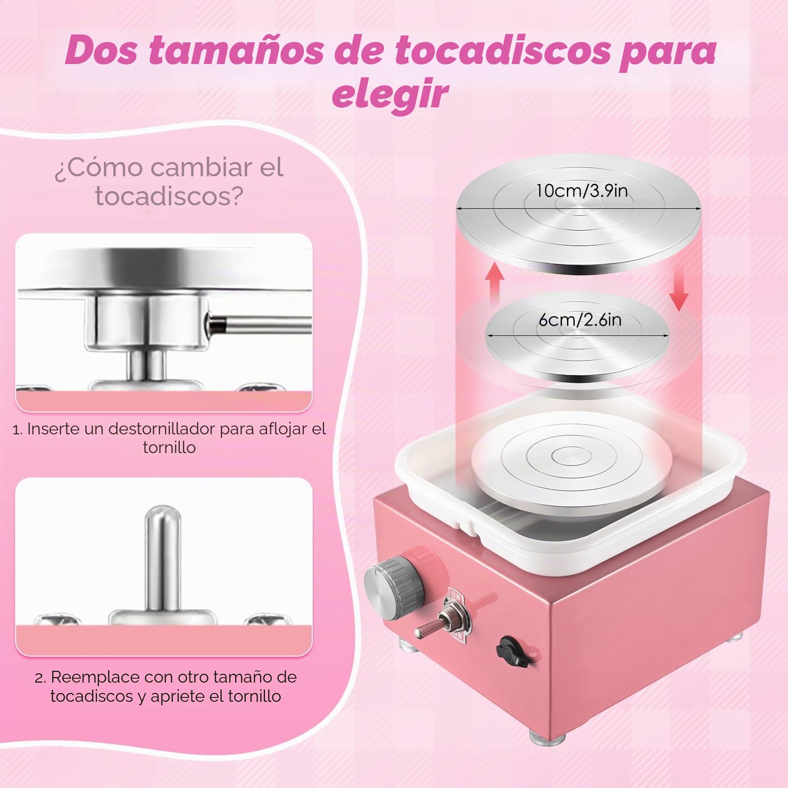 Mini Rueda de Cerámica, 2000RPM Máquina Eléctrica de Cerámica con Lavabo Extraíble de ABS y Placas de 10/6,5 cm y para cerámica de Arcilla, Kit Ceramica para Niños, Adultos Y Principiantes