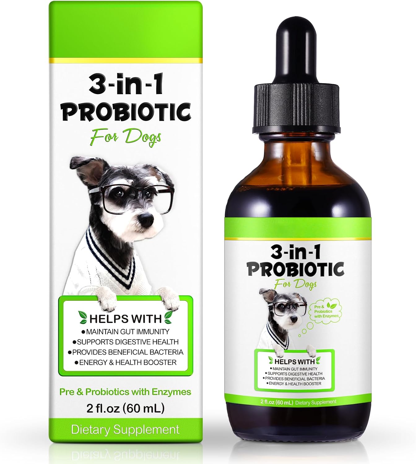 Probiotika f r Hunde - 3-in-1 Fl ssig-Formel mit Pr biotika & Enzymen - Bei Durchfall & f r eine gesunde Darmflora - St rkt das Immunsystem - Aus nat rlichen Zutaten - 60ml