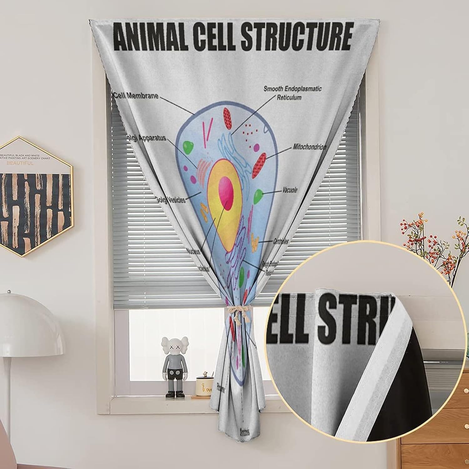 XISUNYA Adjustable Blackout Shades, Educational Portable Blackout Curtain, Microbiology Theme Animal Cell Structure Genetic Print Living Room Bedroom Window Drapes,35W x63L Inch, for Kitchen Bathroom