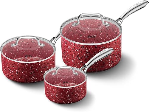 Miniatura 14 de Saucepan Set, Nonstick 2Qt & 3Qt Sauce Pans with Lids, Small Pot with Lid - Natural Granite, Grey