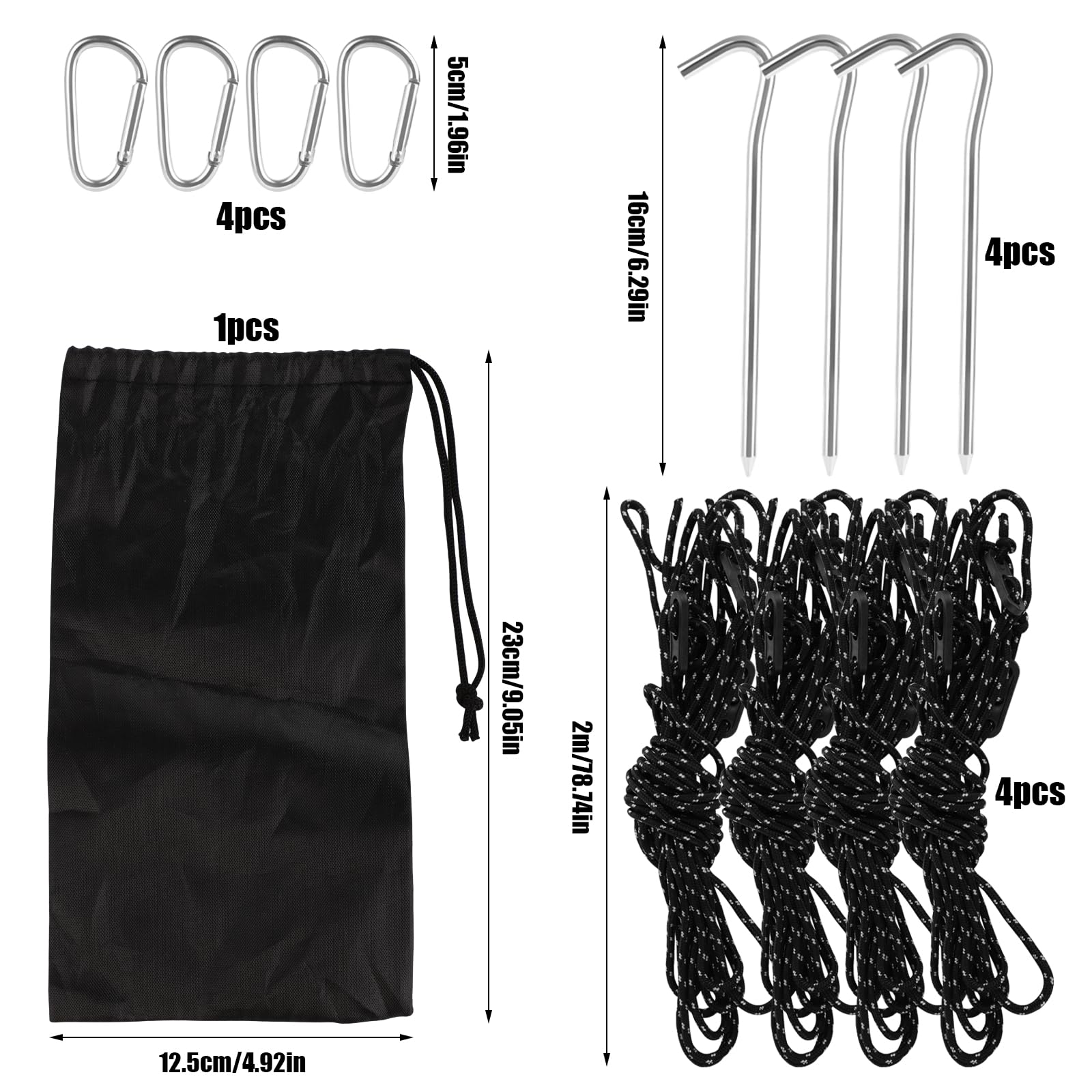 Lasuroa 4 Pcs Tent Stake Rope Tie Downs - Metal Tent Stakes for Camping, Repair Kit, Fixing Device