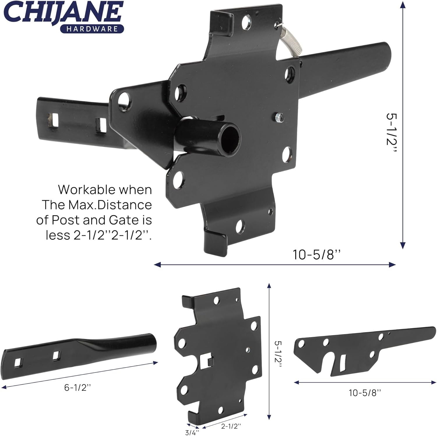 Post Mount Heavy Duty Self Locking Gate Latch for Wooden Fence, Automatic Gravity Lever Spring Fence Latches Gate Lock Gate Hardware for Outdoor/Garden/Vinyl/Wood Fence/Metal Gate,Black Finish