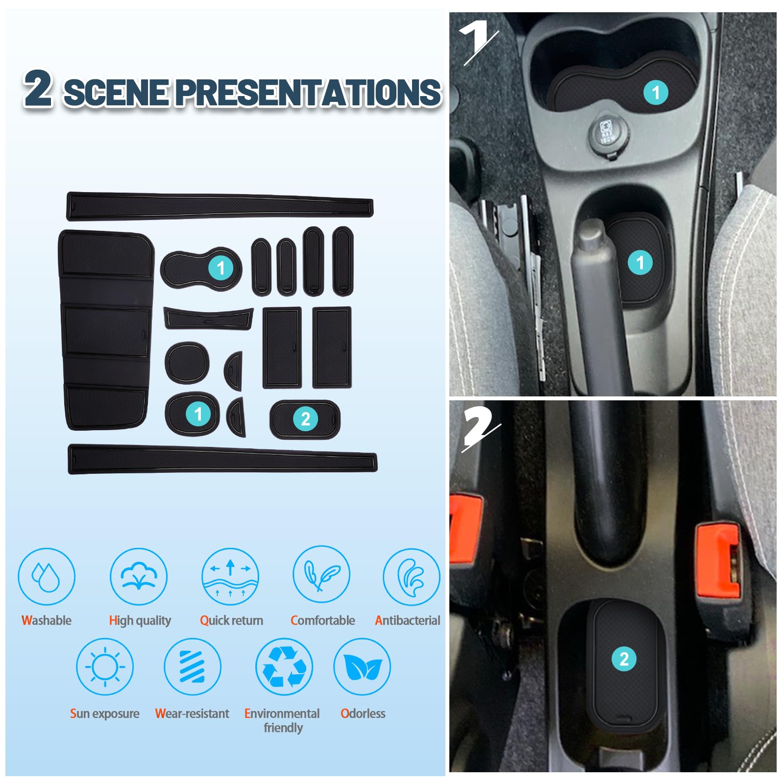 Ruiya Compatibile con Fiat Panda City Cross| Hybrid 2021-2025 2026 Antiscivolo Interno Tappetini, Tappetino Bracciolo Protezione Scanalatura Porta Tappetini Panda Accessori [Non per 4X4]