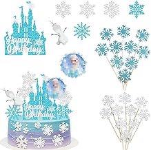 28 x Cake Toppers Decoration Snowflakes Birthday Cake Decoration Cupcake Toppers Children's Birthday Party Decoration for Girls Party
