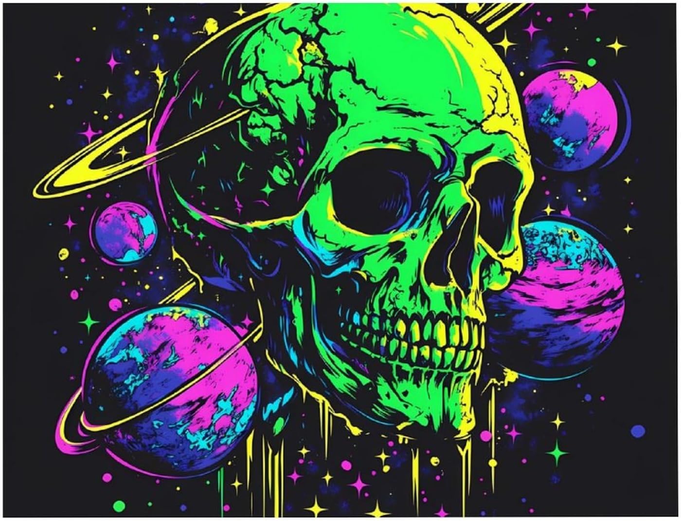 Dopamine Skeleton Universes Planets Printed Diamond 5D Painting Kits DIY Full Drill Crafts for Home Wall Decor 16x20 Inch White Wood 50 * 40cm