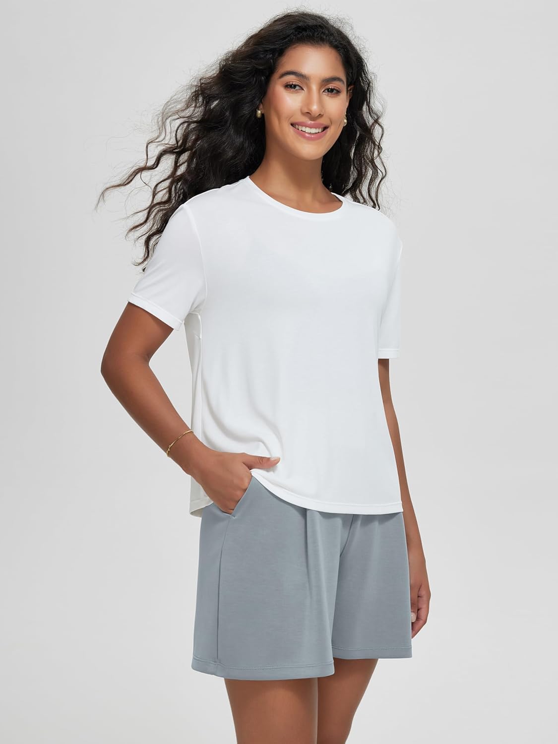 ODODOS Modal Soft Short Sleeve Shirts for Women Crew Neck Yoga Tee Casual Workout Tops - Image 2