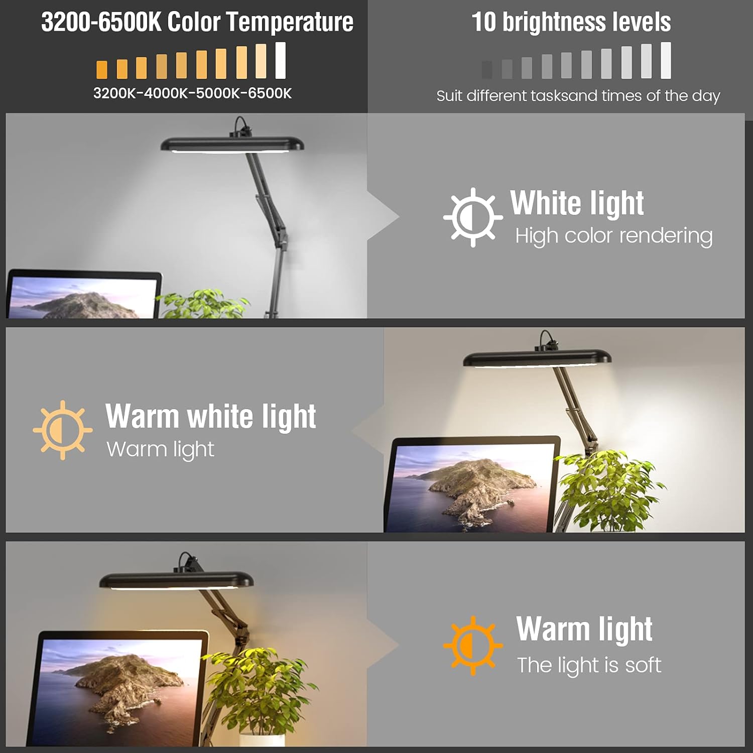 SKYLEO LED Desk Lamp with Clip, EyeCaring Energy Saving Lamp for Work