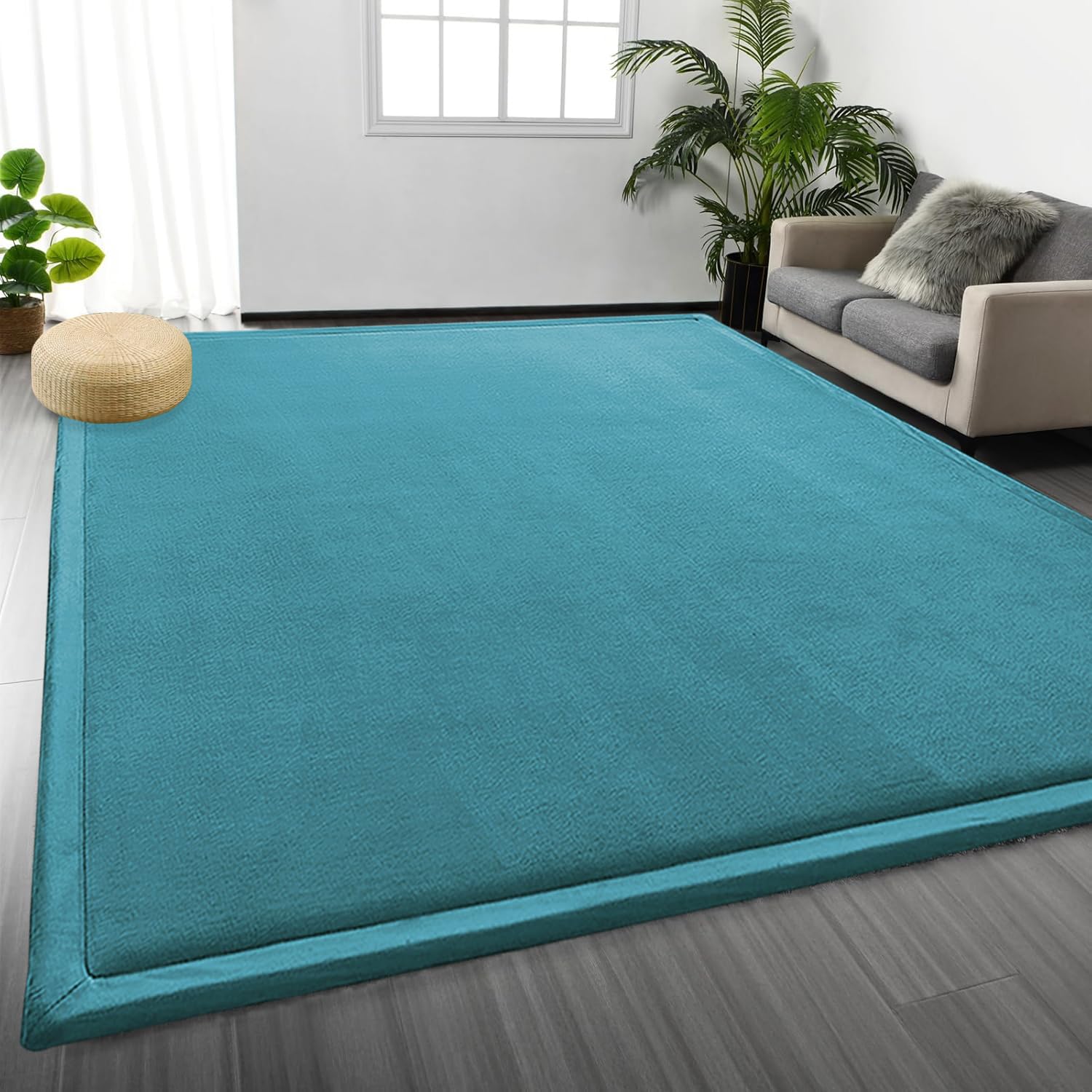 Tapis de salon bleu 80x200 cm en velours éponge épais et doux