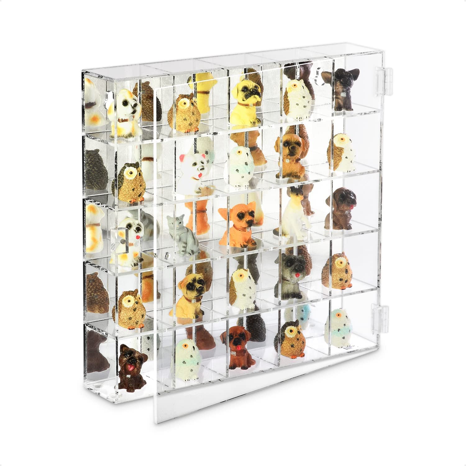 THE WHITE SHOPMountable 20 Compartments Acrylic Display Case Cabinet Stand with Mirrored Back - Display Shelves for Collectibles, Gemstone and Figures