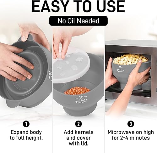 Miniatura 3 de Zulay Kitchen - Recipiente grande para hacer palomitas en el microondas, hecho de silicona sin BPA, diseño plegable, con tapa, tamaño familiar,