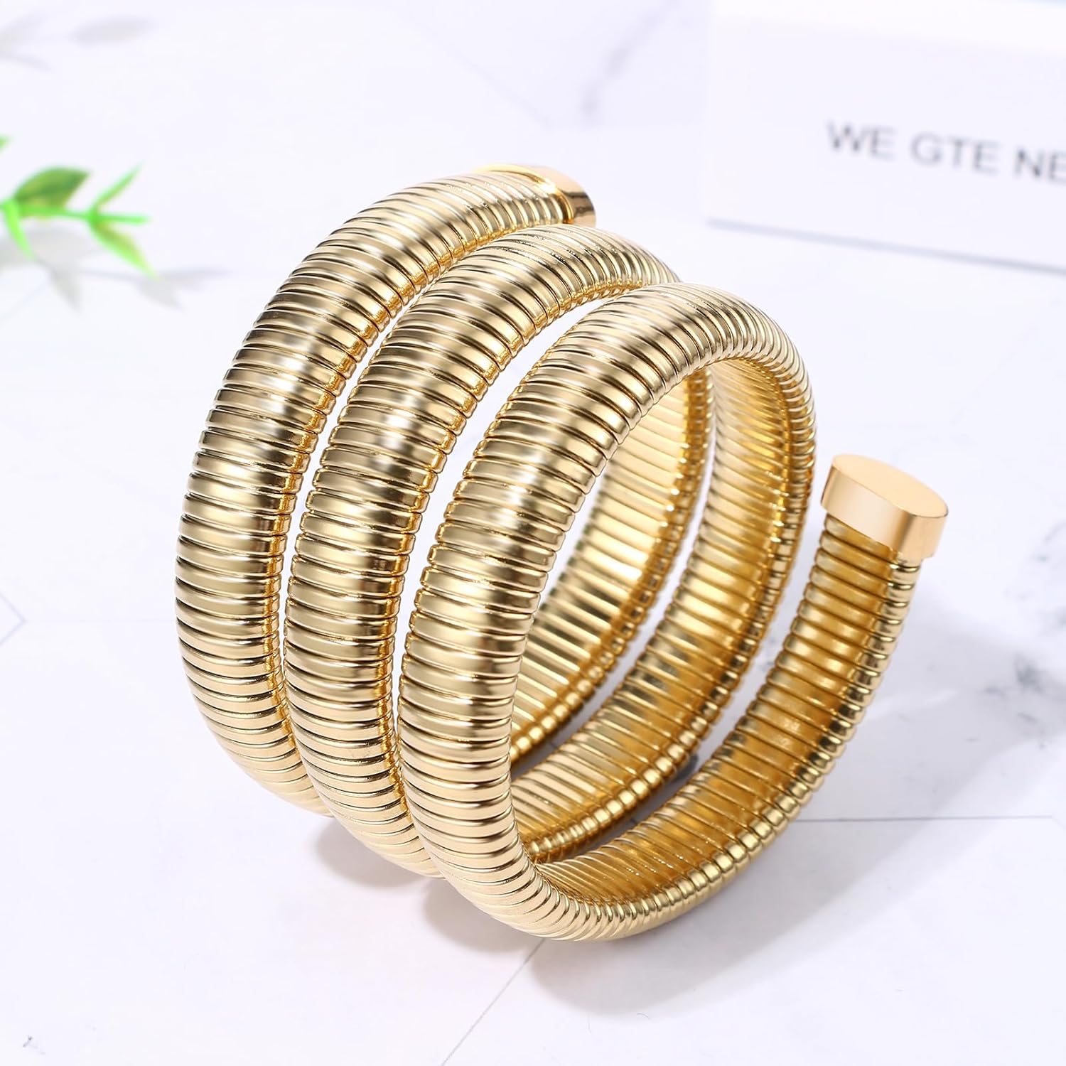 Cupimatch Snake Chunky Cuff Bracelet: Women's 14K Gold-Plated Stainless Steel with Cubic Zirconia Adjustable Bracelet - Image 3