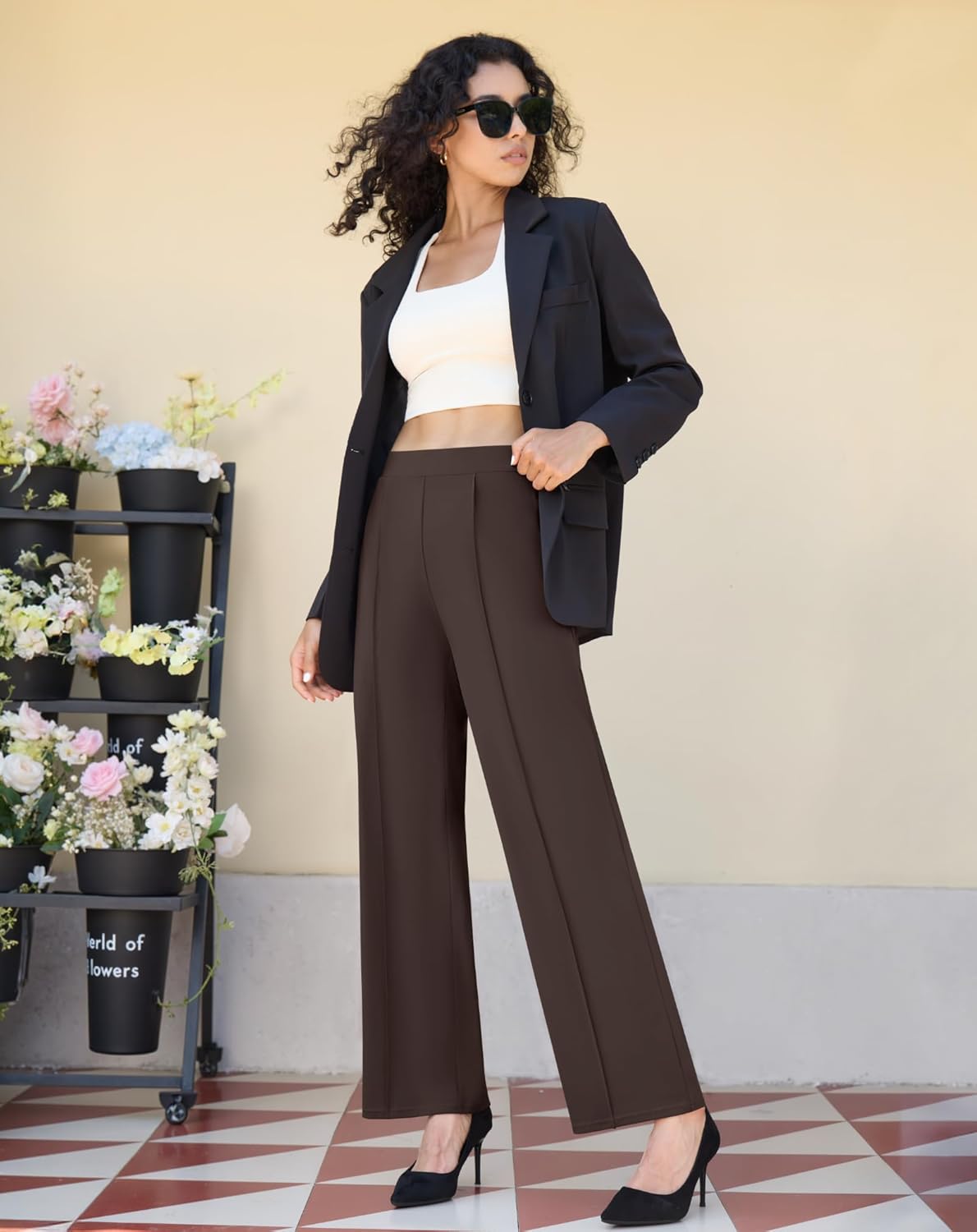 Women's High Waist Dress Pants Side Pockets Wide Leg Work Trousers Elastic Stretchy Casual Slacks - Image 6