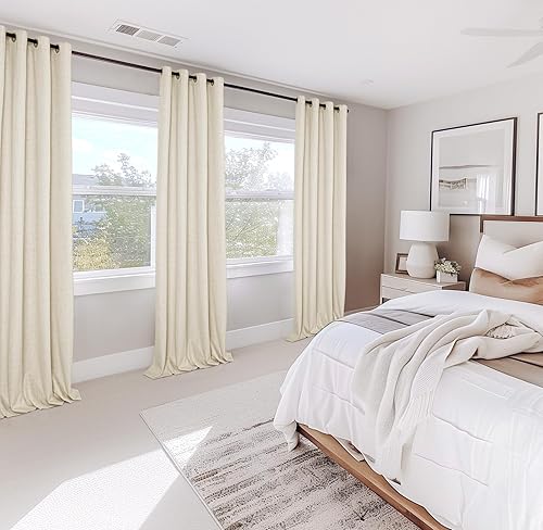 Vista 97 de Cortinas 100% opacas de 63 pulgadas de largo, lino texturizado, para dormitorio, cortinas con ojales para sala de estar, cortinas de tratamiento