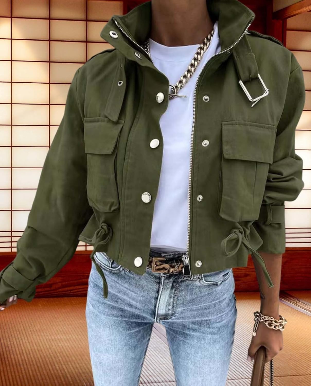 2025 Fall Winter Womens Digital Print Motorcycle Jacket Long Sleeve Unique Jacket Short Jacket - Image 4