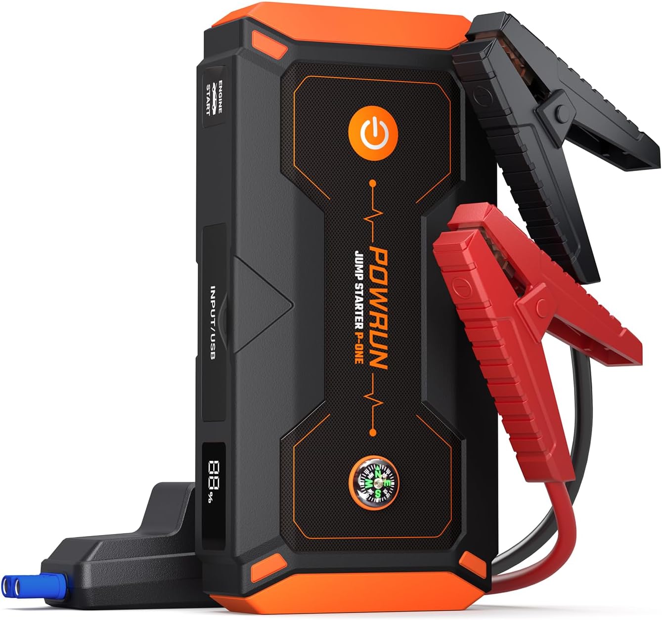 Powrun P-ONE Jump Starter, 2000A Portable Jump Box - Car Jump Starter Battery Pack for up to 8.0L Gas and 6.5L Diesel Engines, 12V Battery Jump Starter with Carry Case (Orange) | with 2000A peak current for up to 8.0L Gas and 6.5L Diesel Engines