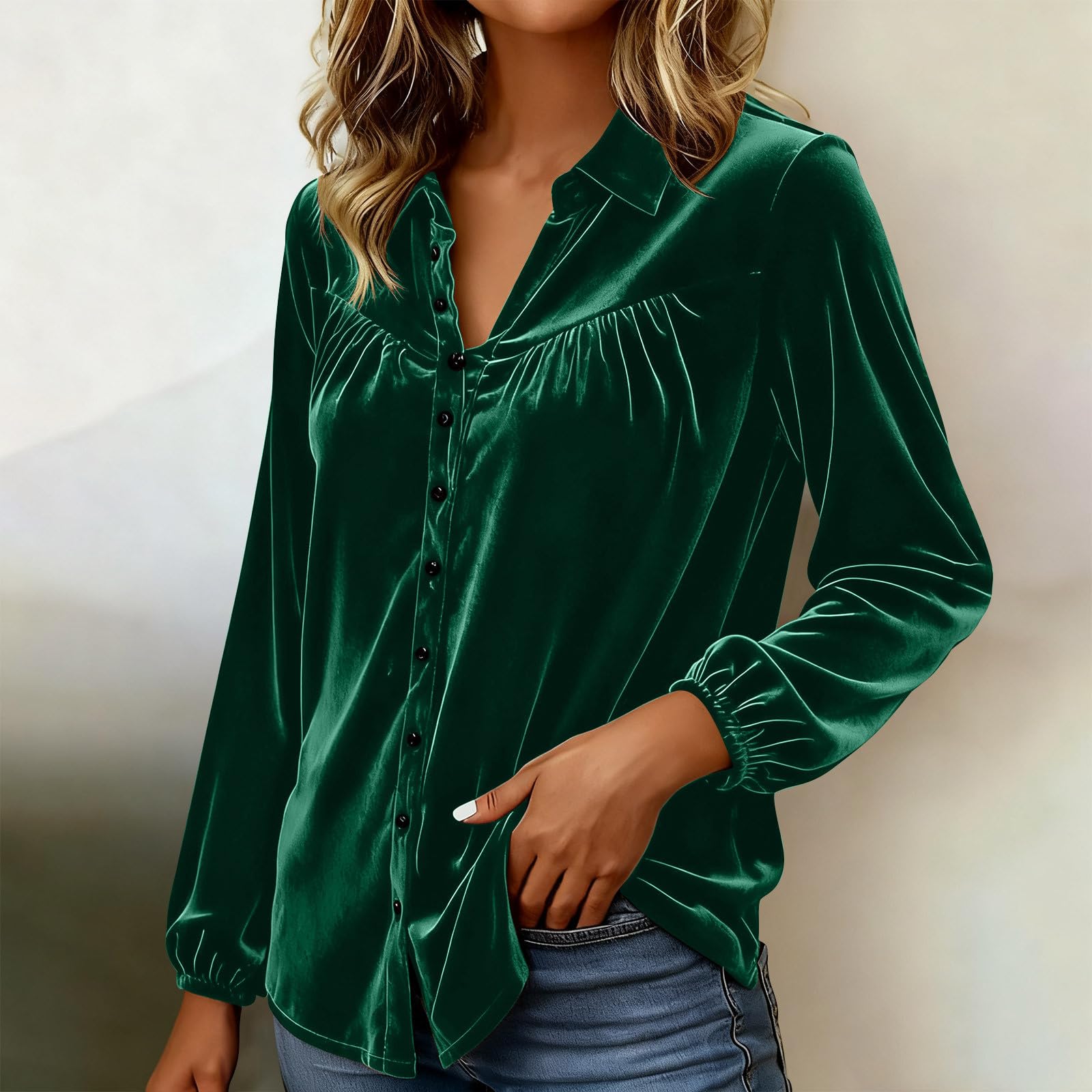 KHIRVWL Top Donna in Velluto Unito Scollo a V Maniche Lunghe con Bottoni Blusa Glitter Casual Cerimonia Maglia Brillantini Tops Capodanno da Sera Maglione con Paillettes Donna per Feste e Serate