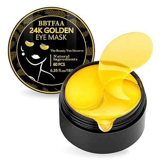 BBTFAA 𝟔𝟎𝐏𝐂𝐒 Under Eye Patches, 24K Gold Eye Mask Puffy Eyes & Dark Circles Treatments, Reduce Under Eye Bags and Smooth Wrinkles, Eye Skin Care Pads for Beauty & Personal Care
