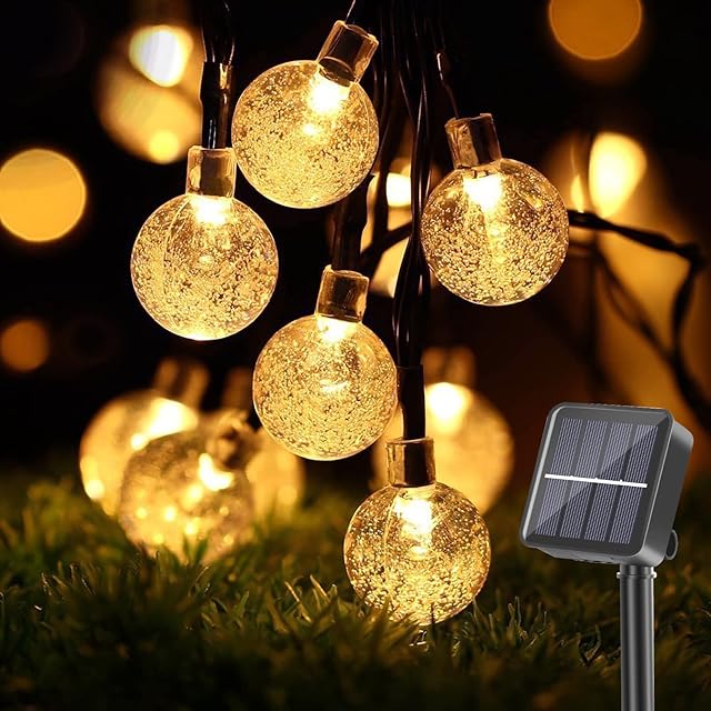 AKASUKI Solar Globe Fairy Lights, 7.5m/25Ft 50 LED Outdoor String Lights with 8 Modes, Waterproof Crystal Ball Garden Lights for Tree, Patio, Fence, Party, Wedding Decorative Lighting (Warm White)