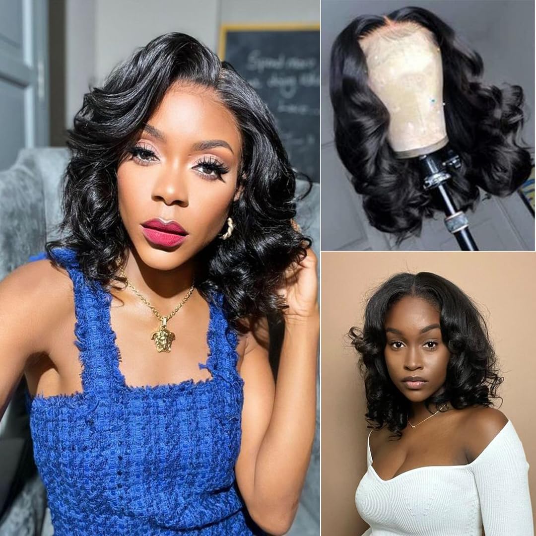 CORDELIA Wear and Go Glueless Wig Pre Plucked Pre Cut 4x4 Body Wave Bob Wig Human Hair Wigs for Black Women 180 dentisty Closure Short Bob Wigs Human Hair Natrual Black Color 16 Inch