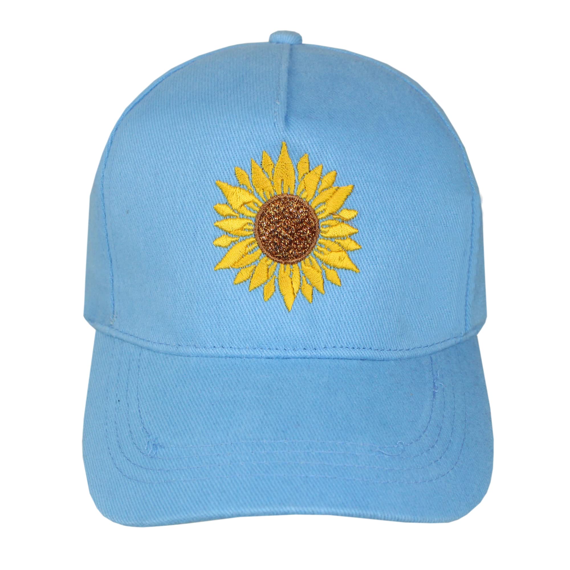 TeddyTs Women's Embroidered Sunflower with Sparkly Centre Baseball Cap Blue