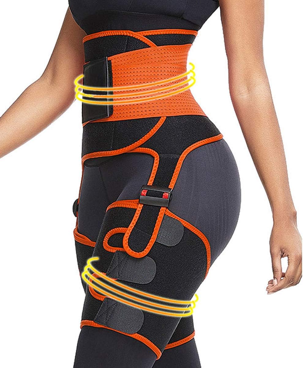 3 in 1 Waist Trainer and Thigh Trimmer for Women Double Compression Belt Leg Support Sweat Sauna Effect Body Shaper