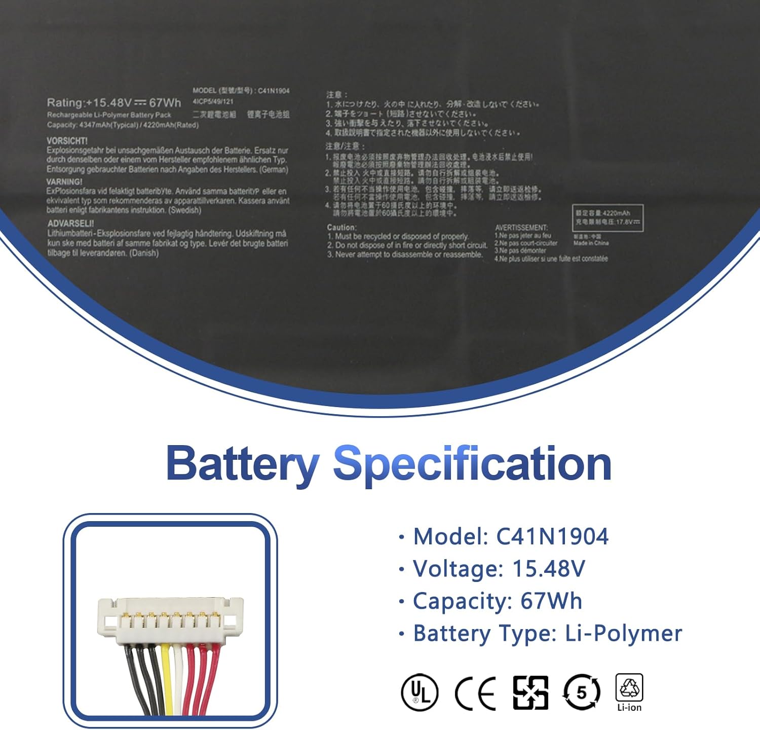 C41N1904 C41N1904-1 67Wh Laptop Battery for Asus ZenBook 13 UX325EA BX325JA UM325SA UM325UA UX325JA 14 UX425EA UM425IA UX425JA Flip 13 UX363EA Flip S UX371EA UX391UA UX393JA UX393EA Series 4347mAh