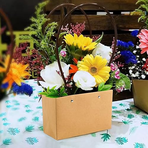 Miniatura 3 de LOMIMOS 5 bolsas de regalo de flores de papel kraft rosas, ramo de flores, impermeables, resistentes, rectangulares, con asa, para el día de la