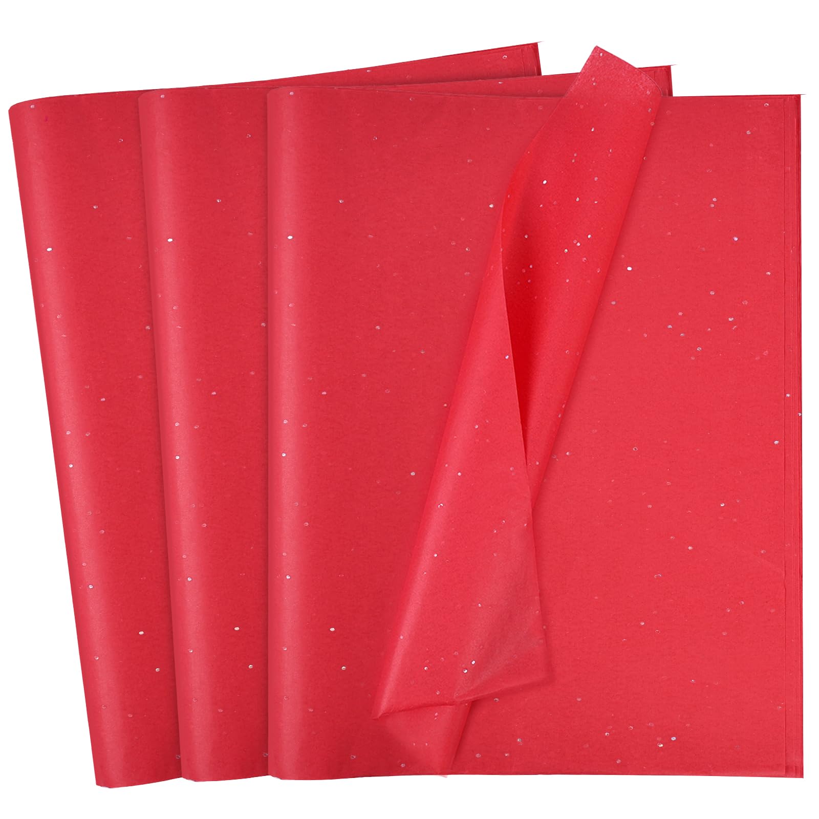 3 otters 120 Sheets Red Tissue Paper, 14x20 Inch Red Glitter Wrapping Paper with Sequins for Christmas Anniversary Birthday Gift Packaging DIY Crafts