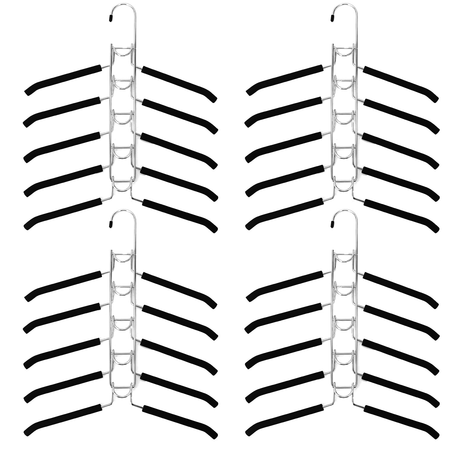 QWORK Kleiderbügel, platzsparend, strapazierfähig, 5-in-1, mehrschichtige Metall-Kleiderbügel mit rutschfestem Schaumstoff, für T-Shirts, Blusen, Mäntel, Anzüge, Pullover, T-Shirts, 4 Stück