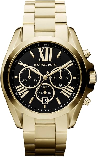Michael Kors damski zegarek Bradshaw, 43 mm, kwarcowy mechanizm z chronografem, pasek ze stali szlachetnej, Złoty odcień i czarny