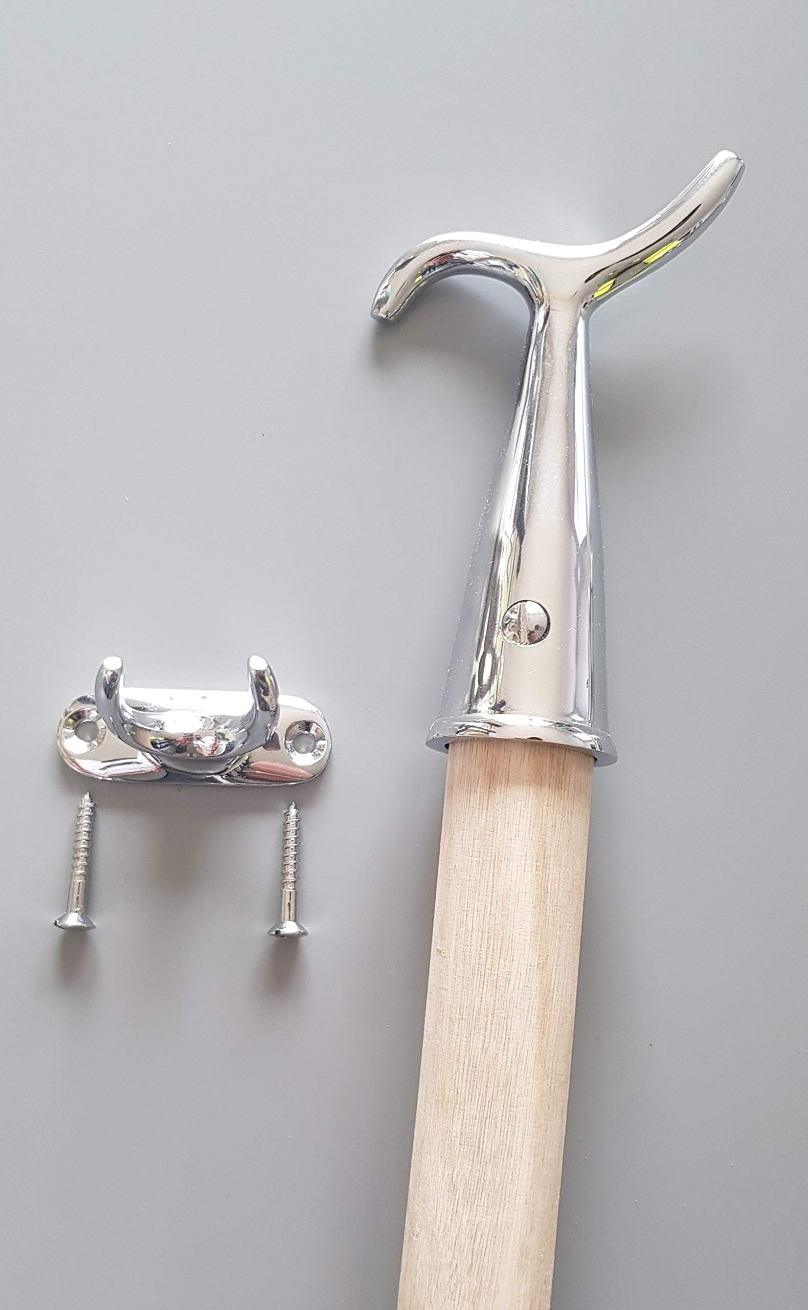 Mr Windows Polished Chrome Hook & Pole & Holder Pole Hook And Pole - For Sash Windows Skylight Velux Window Loft Attic Blinds Boat Hooks (Polished Chrome Hook & Pole & Holder)