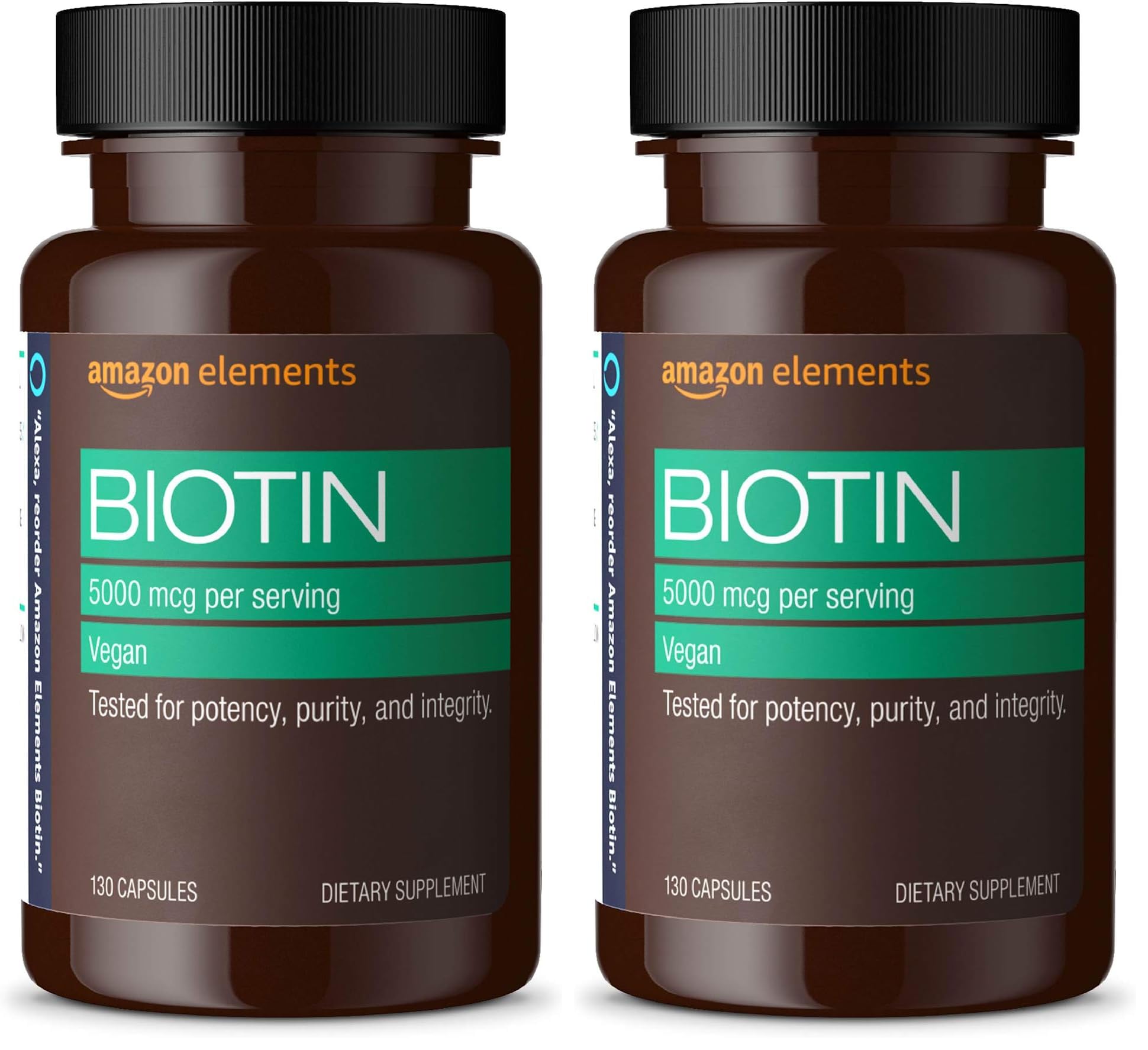 Sponsored Ad - Amazon Elements Vegan Biotin 5000 mcg - Hair, Skin, Nails, 130 Capsules (4 Month Supply) (Packaging May Vary) (Pack of 2)