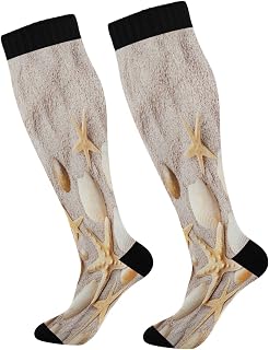 874 Sport Socks Travel Sandy Beach Decorated Starfish Running Socks Breathable Walking Socks Casual Calf Socks For Running Travel Sports 40cm