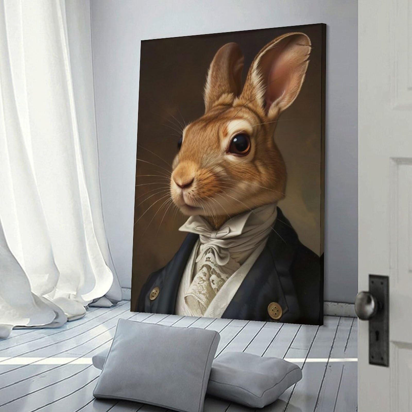 Junmoney Frame-Style-5 Portrait Of A Rabbit In Formal Attire Room Decor Wall Art, 12X18inch(30X45cm), For Front Hall, Corridor Or Welcome Spaces, A Neat Decor Update For Hallways