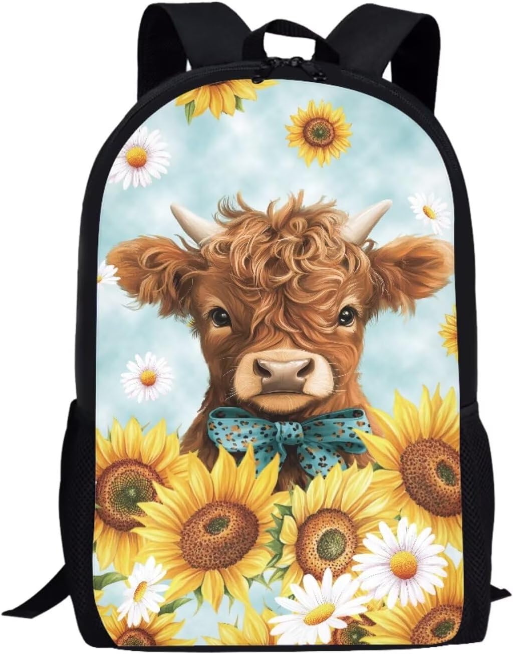 Highland Cow Schulrucksack f r Kinder M dchen B chertasche 432 cm gro es Fassungsverm gen Sonnenblumen-Schultasche f r Grundschule Vorschule l ssig klassischer Rucksack Kleinkind