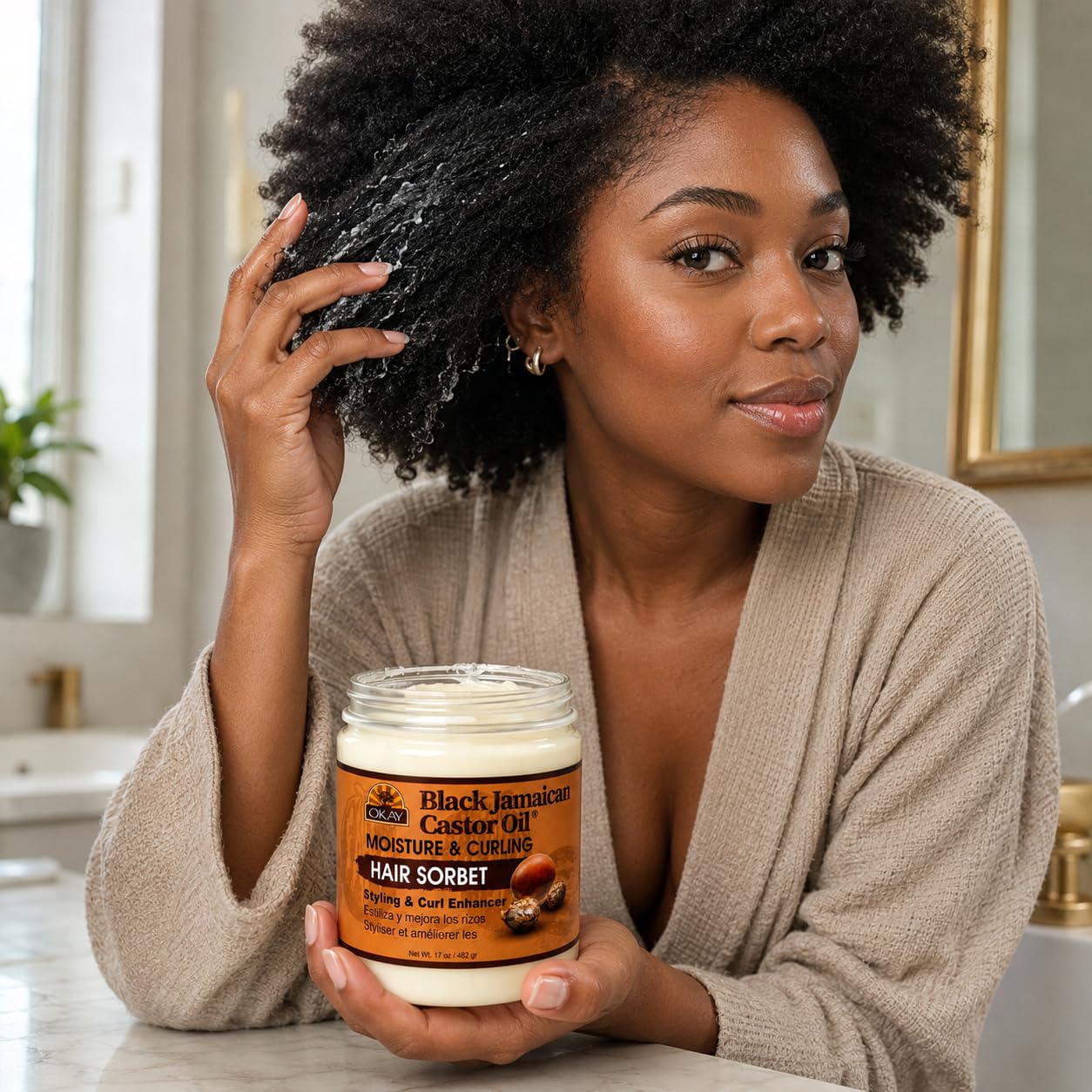 OKAY Black Jamaican Castor Oil & Hibiscus Moisture & Curling Sorbet - Castor Oil Hair Pomade for Men & Women, Moisturize Dry Scalp with Natural Aloe, Hair Food for Curls & Waves - 17 oz (Pack of 1)