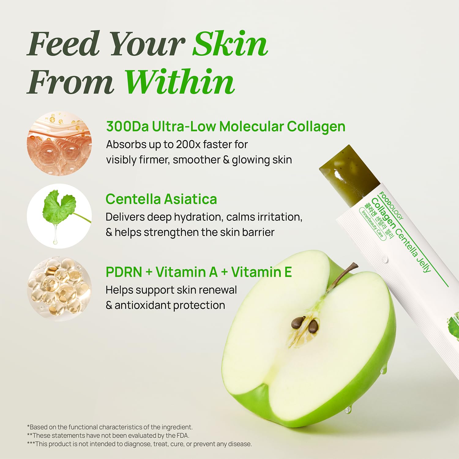 FOODOLOGY Coleology Collagen Centella Jelly, Gree Apple Flavor, 10 Sticks — Amazon image 3