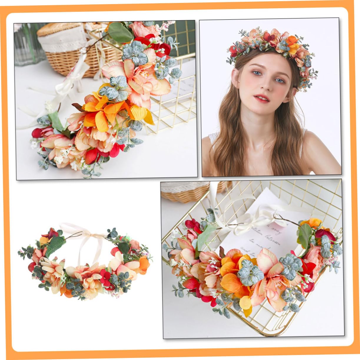 Healeved Renaissance Kopfbedeckung 3st Kranz - Stirnbänder Mit Blumengirlanden Grüne Böhmisches Haargummis Für Turban-stirnband Stoffblumen