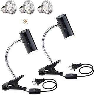 2 Pack Reptile UVA/UVB Heat Lamp Fixture with 3-pcs of 50W Heat Bulbs, Upgraded Lengthened Adjustable Stand & Socket, for Lizard Turtle Turtoise Snake Aquarium Habitat Heat Lamps & Light Bulbs
