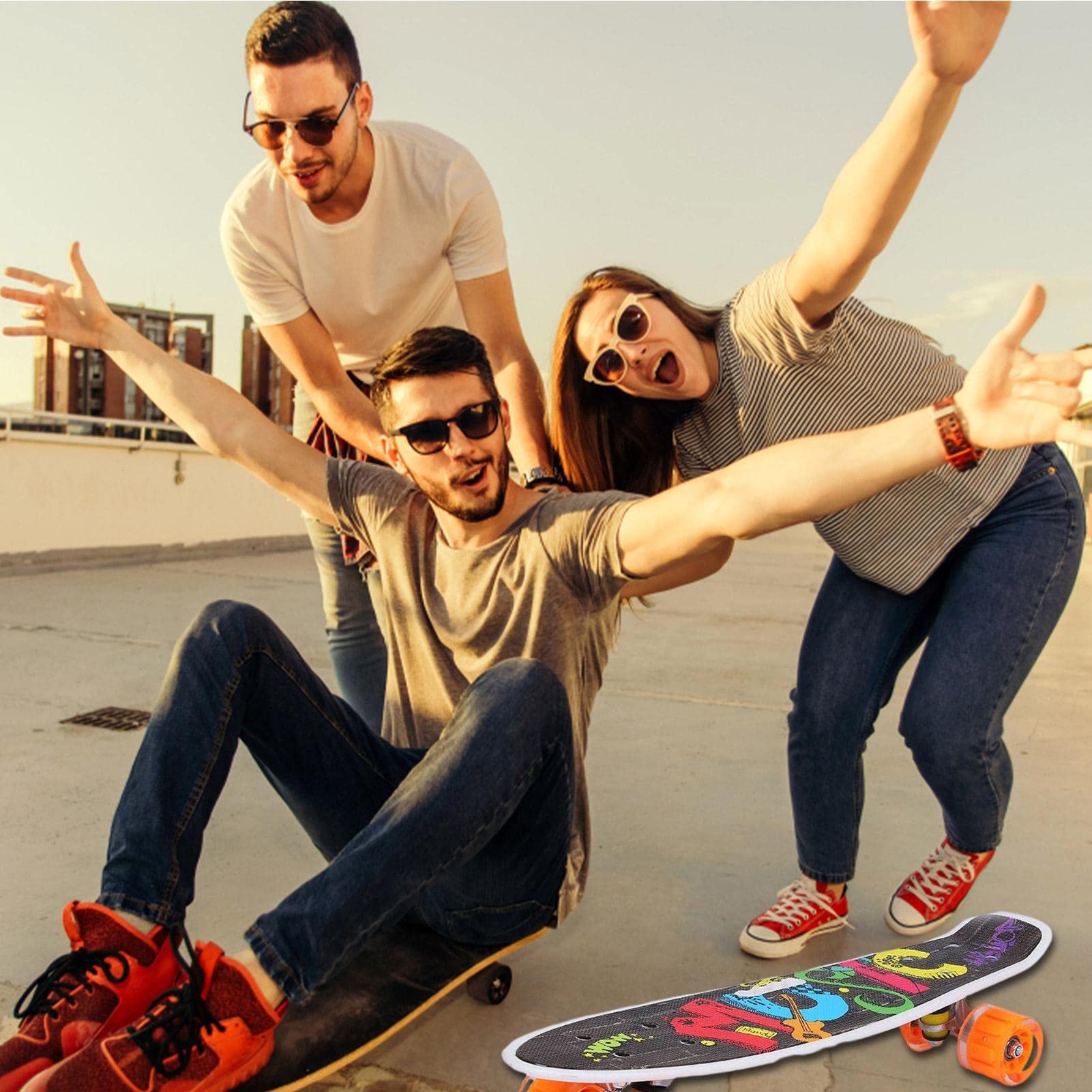 Monopatín para niños,Monopatín de Cuatro Ruedas de pez pequeño de 22 Pulgadas para niños | Juguetes de Patinaje para Principiantes con absorción de Impacto para niños, niñas, niños,