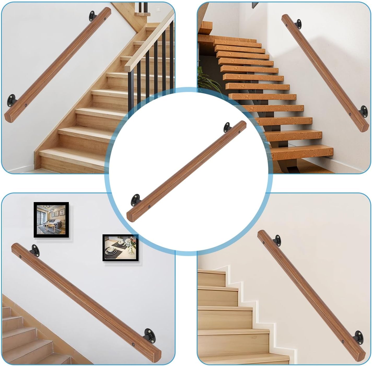 階段手すり、無垢室内用 安全支え棒 廊下用 サポートバー、屋内用 滑り止めハンドル(150cm)