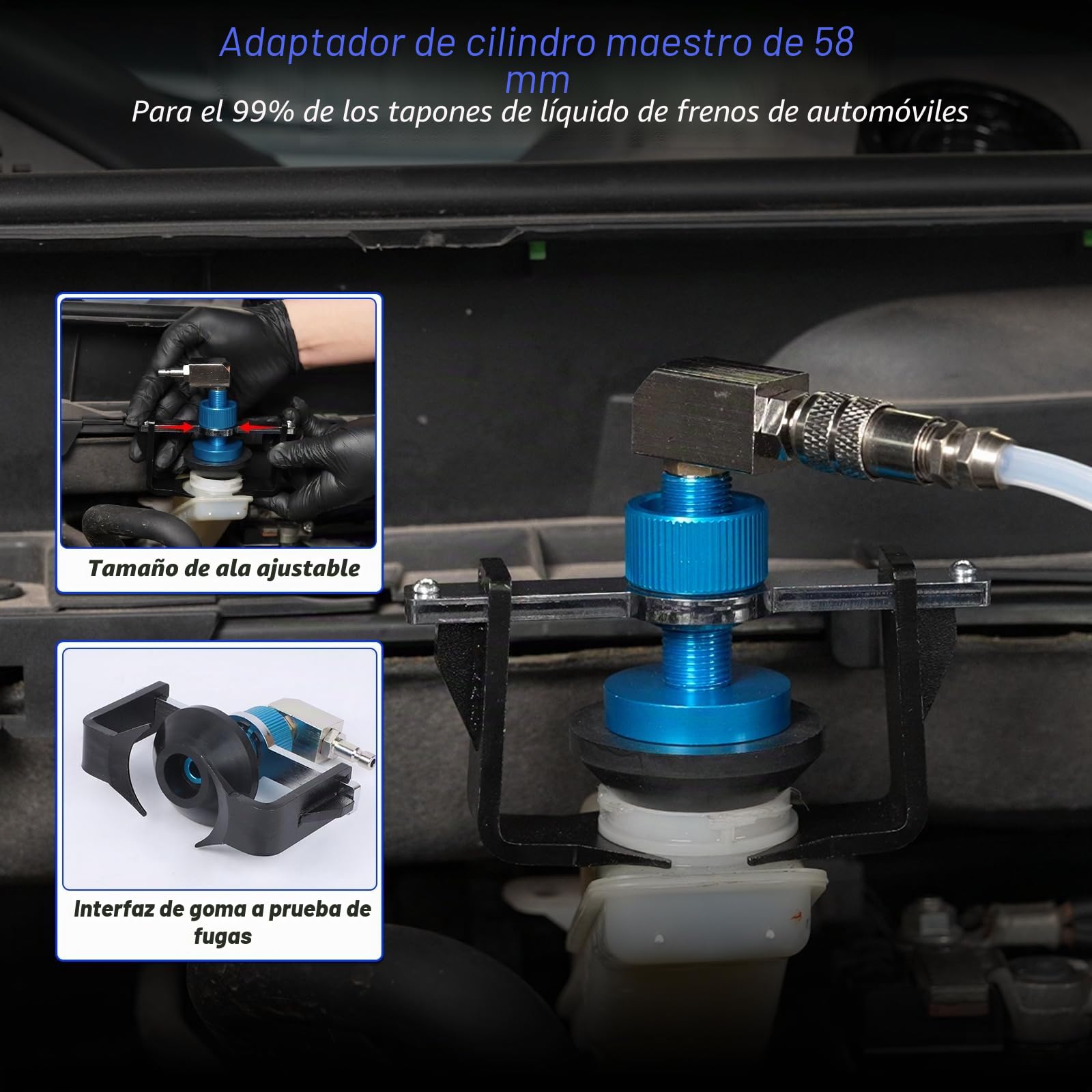 Purgador Frenos Coche 3L Kit Purga Frenos Manual Compatible con Coches Europeos/Japoneses/Koreanos, 5 adaptadores E20 + Recipiente 1L, fácil de Usar para Sistema ABS