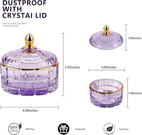 Miniatura 6 de ALAMHI Tarro de cristal para caramelos, botes decorativos con tapas, caja de cristal de cristal morada, lindo plato de caramelo con tapa para ideas