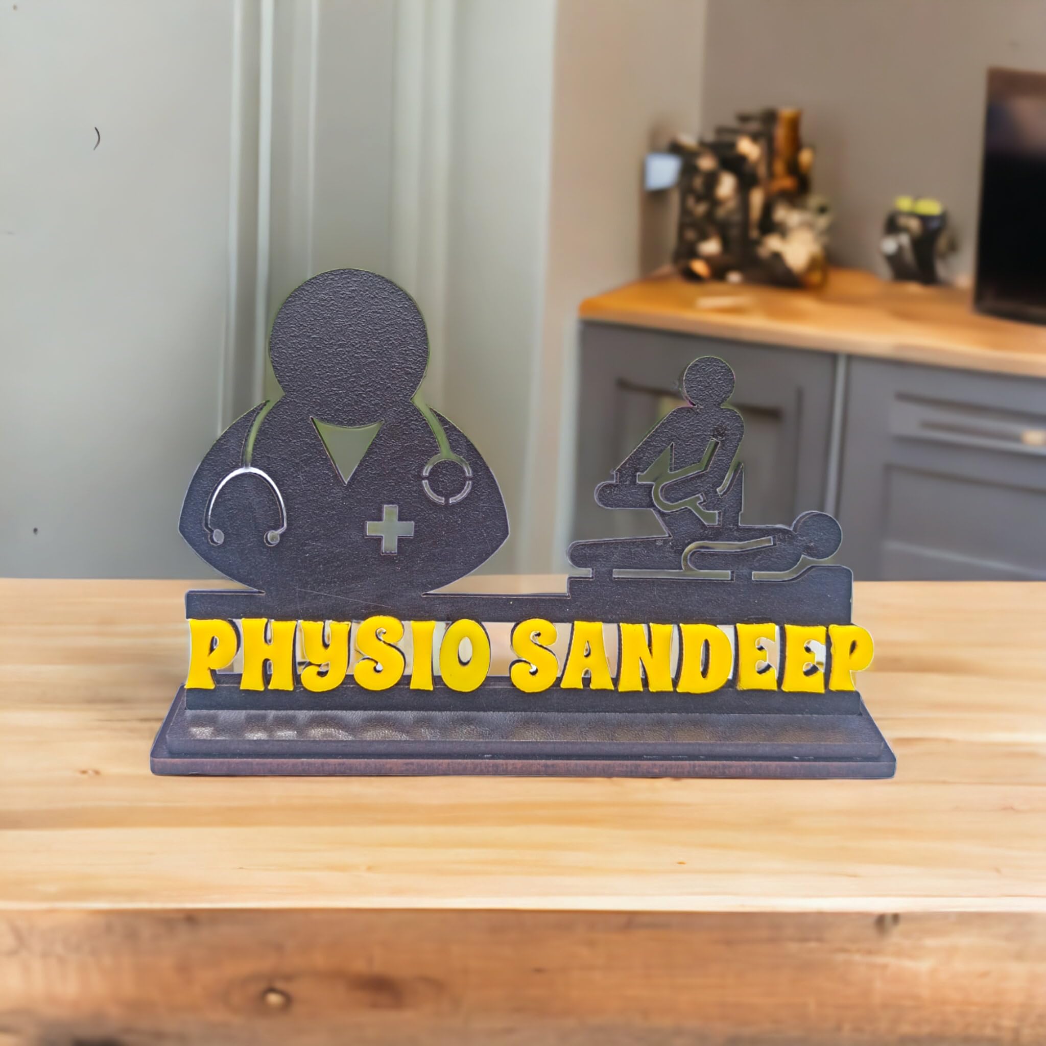 PhysioPro - Premium Table Top Name Plate for Physiotherapists | Imported Black MDF and Yellow Acrylic | Ideal Gift (4x6 inches) — Amazon image 6