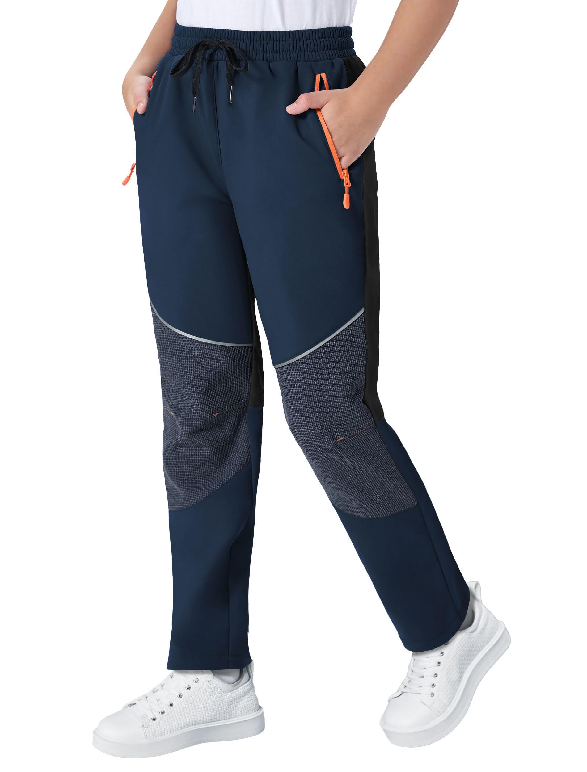 ANGEL CITIZ Boys Cargo Pants Quick Dry Kids Lightweight Hiking Pants Knee Reinforce Girls Joggers with 3 Zipper Pockets